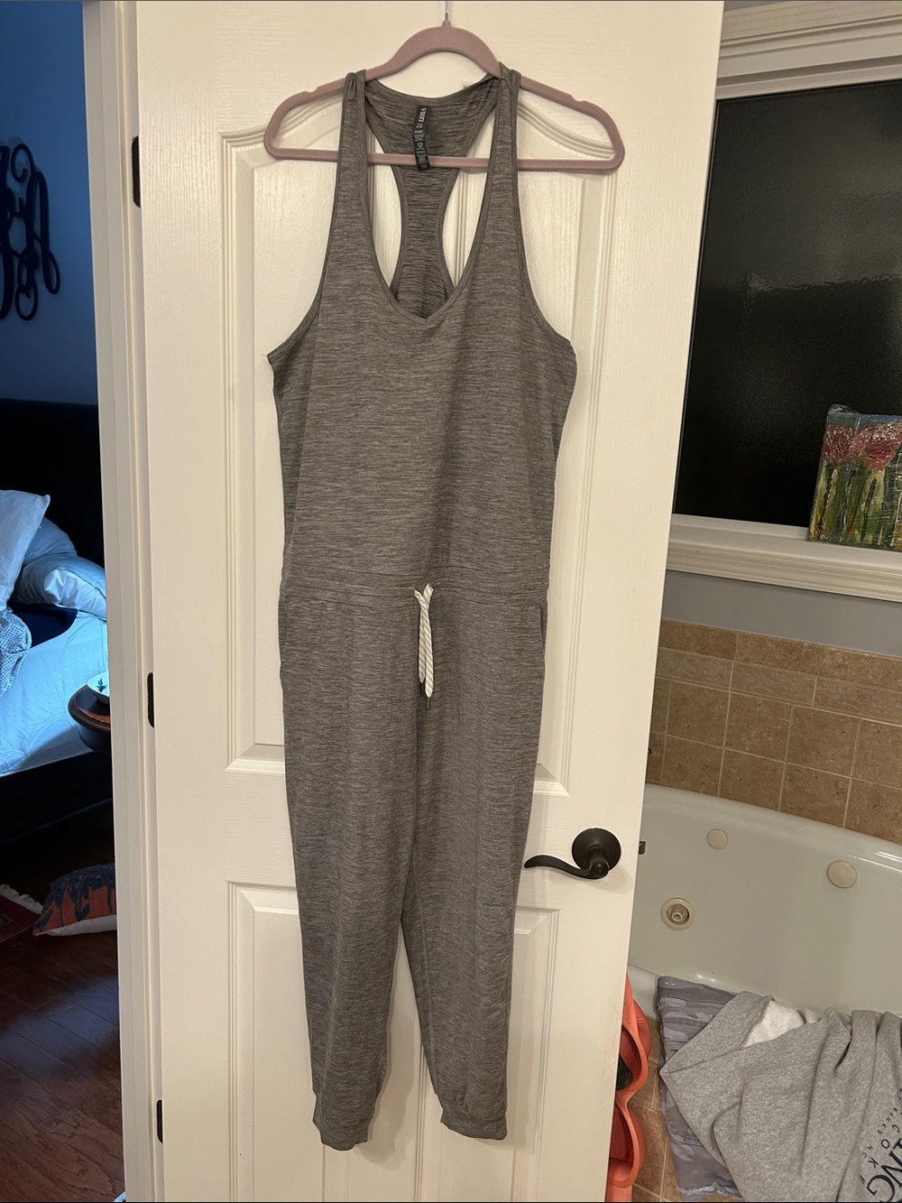 Vuori Heather Gray Racerback Jumpsuit with Drawstring SZ L
